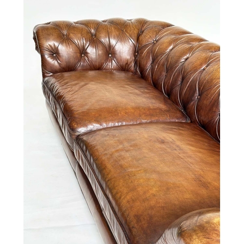 127 - CHESTERFIELD SOFA, Victorian style natural soft antique hand finished tan brown leather with deep bu... 