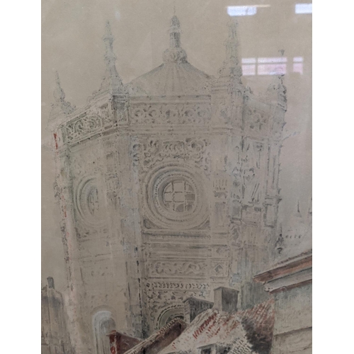 43 - 19TH CENTURY CONTINENTAL SCHOOL, 'Cathedral view', watercolour, 131cm x 76cm, framed.