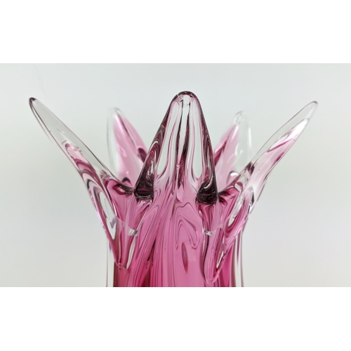 4 - A MURANO STYLE RUBY GLASS VASE, late 20th century, hand blown, with a flared top, lobed body, 30cm h... 