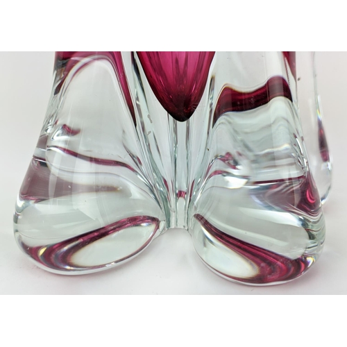 4 - A MURANO STYLE RUBY GLASS VASE, late 20th century, hand blown, with a flared top, lobed body, 30cm h... 