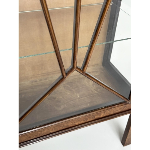 126 - ART DECO DISPLAY CABINET, burr walnut with single sunburst glazed door enclosing shelves, 122cm H x ... 