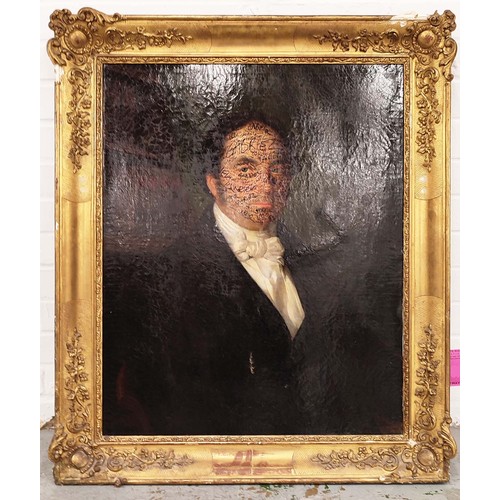 52 - 'PORTRAIT OF A GENTLEMAN', 19th century and recently reworked, oil on canvas, 71cm x 58cm, gilt fram... 