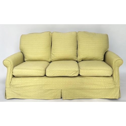 115 - SOFA, traditional 'Howard' Country House style three seater, lemon yellow woven cotton upholstered w... 