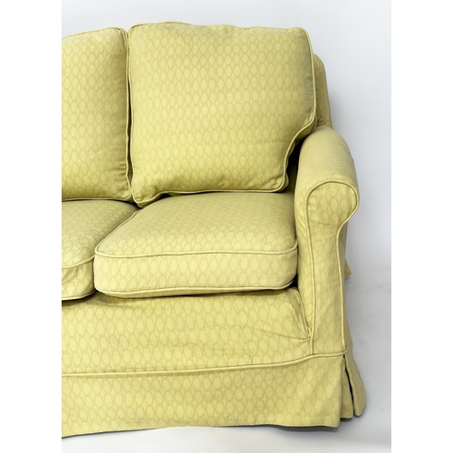 115 - SOFA, traditional 'Howard' Country House style three seater, lemon yellow woven cotton upholstered w... 