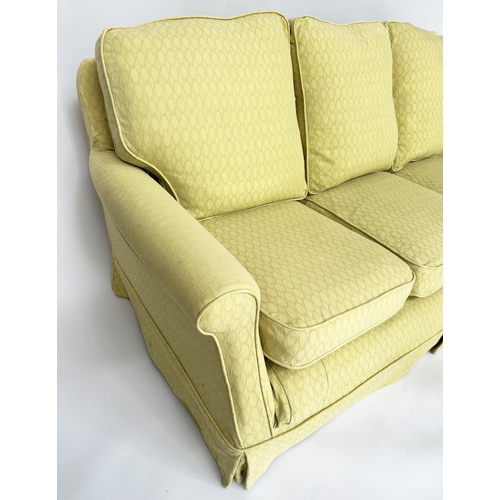 115 - SOFA, traditional 'Howard' Country House style three seater, lemon yellow woven cotton upholstered w... 