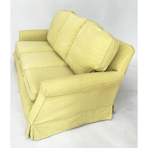 115 - SOFA, traditional 'Howard' Country House style three seater, lemon yellow woven cotton upholstered w... 