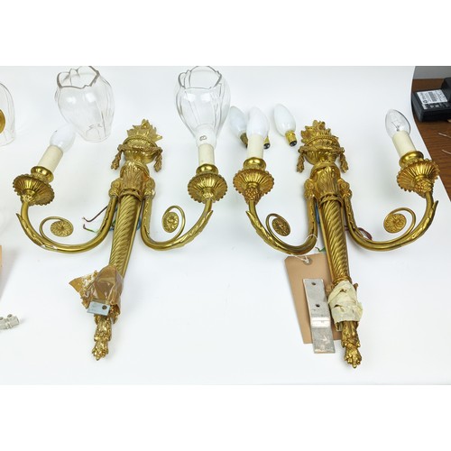 30A - WALL LIGHTS, two pairs, Neo-classical style gilt metal, one pair with swagged urn and three branches... 