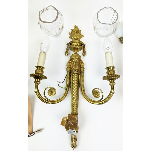 30A - WALL LIGHTS, two pairs, Neo-classical style gilt metal, one pair with swagged urn and three branches... 