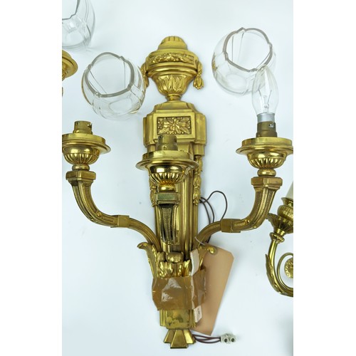 30A - WALL LIGHTS, two pairs, Neo-classical style gilt metal, one pair with swagged urn and three branches... 