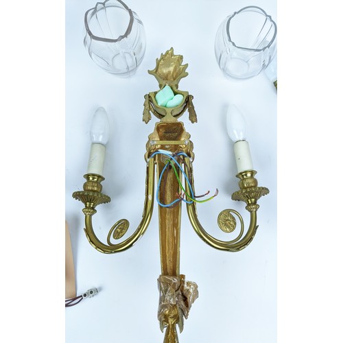 30A - WALL LIGHTS, two pairs, Neo-classical style gilt metal, one pair with swagged urn and three branches... 