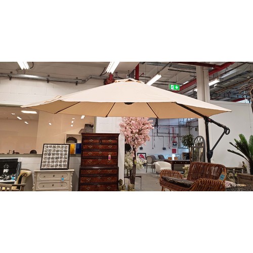 319 - GARDEN PARASOL, cantilevered design, neutral finish, 280cm H at tallest approx.