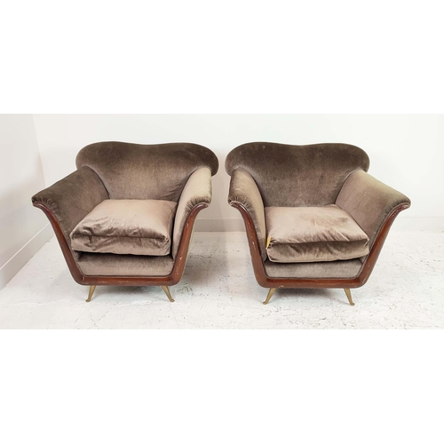 599 - ARMCHAIRS, a pair, vintage 20th century Italian, velvet upholstery, 100cm W approx. (2)