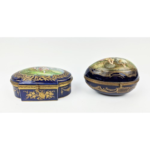 1 - SERVES PORCELAIN JEWELLERY BOX, hand painted with scene of lovers along with a Serves egg also hand ... 