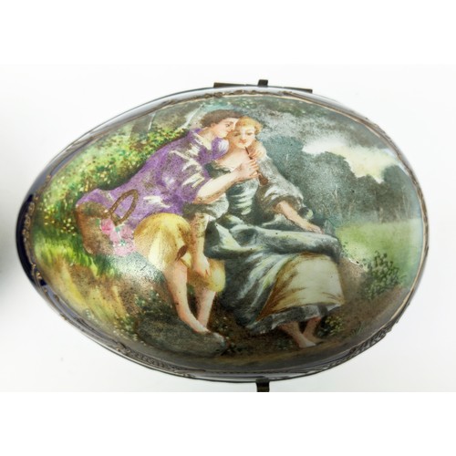 1 - SERVES PORCELAIN JEWELLERY BOX, hand painted with scene of lovers along with a Serves egg also hand ... 