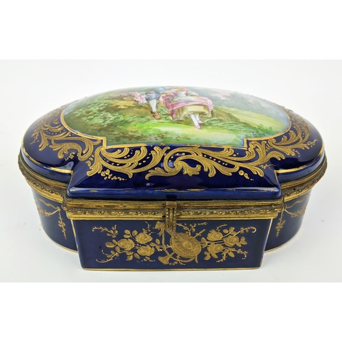 1 - SERVES PORCELAIN JEWELLERY BOX, hand painted with scene of lovers along with a Serves egg also hand ... 