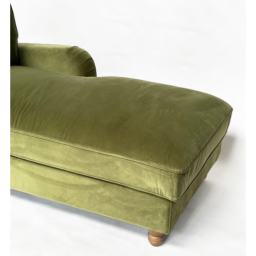 111 - CHAISE LONGUE, moss green velvet upholstered, 93cm H x 157cm W x 84cm D.