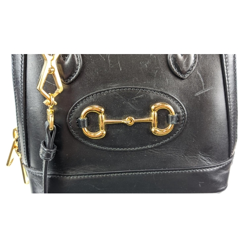 23 - GUCCI 1955 HORSEBIT MINI TOP HANDLE BAG, black leather with gold tone hardware, fabric lining, all a... 