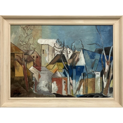 45 - MAHILKA, 'Village', oil on canvas, 44cm x 63cm, signed, framed.