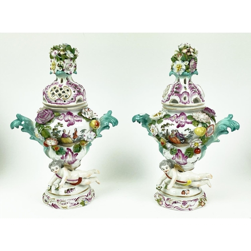 10 - QUANTITY OF VARIOUS 18TH/19TH CENTURY PORCELAIN, including Meissen potpourri pierced lidded vases, a... 