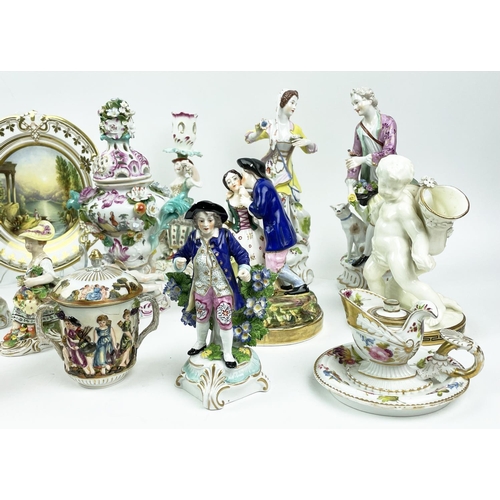 10 - QUANTITY OF VARIOUS 18TH/19TH CENTURY PORCELAIN, including Meissen potpourri pierced lidded vases, a... 