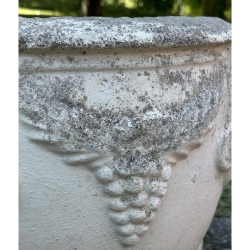 110 - GARDEN PLANTERS, a pair, well weathered reconstituted stone and lime wash of urn form with swag and ... 