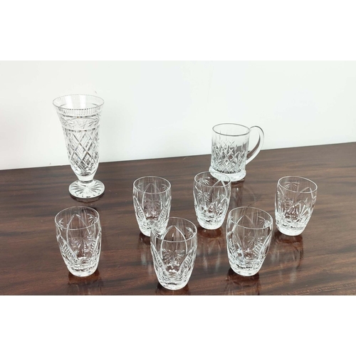 13 - COLLECTION OF SIGNED CUT GLASS ITEMS, six Royal Doulton small glasses, one Stuart crystal bowl, one ... 