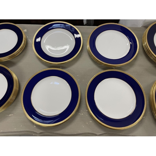 14 - WEDGWOOD BLUE PART DINNER SERVICE T GOODE AND CO LTD, cobalt blue banded with gold patterned trim, c... 