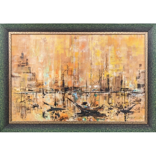 23 - DANNY GARCIA (1929-2012), 'Harbour View', oil on board', 60cm x 90cm, framed.