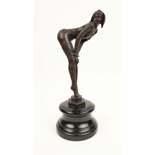 3 - BRONZE DANCER, Art Deco style on black marble socle, 35cm H.