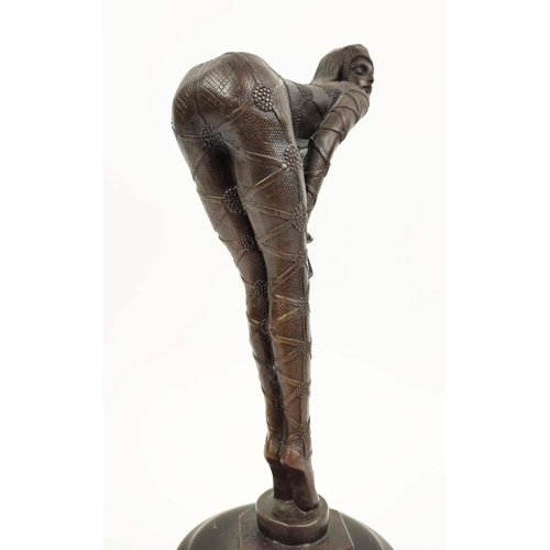 3 - BRONZE DANCER, Art Deco style on black marble socle, 35cm H.