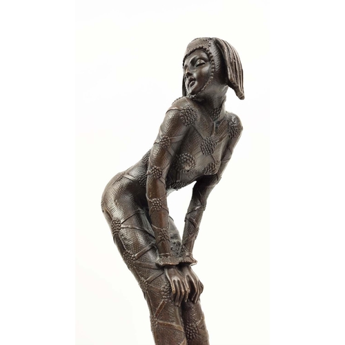 3 - BRONZE DANCER, Art Deco style on black marble socle, 35cm H.