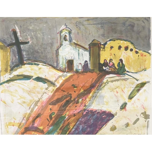 33 - HANS FALK (1918-2002), 'Landscape with Village and Figures' lithograph, 38cm x 48cm, signed, numbere... 