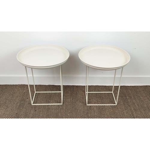 416 - SIDE TABLES, a pair, tray tops, white painted metal, 47cm x 53.5cm. (2)