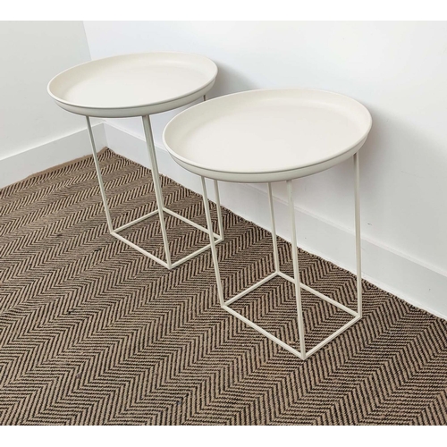 416 - SIDE TABLES, a pair, tray tops, white painted metal, 47cm x 53.5cm. (2)