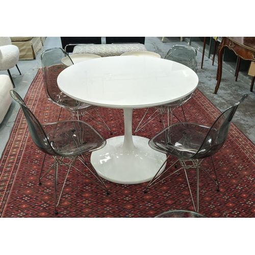 420 - DINING SET, including a table after Eero Saarinen 100cm W x 76cm H, and four DSR style chairs after ... 