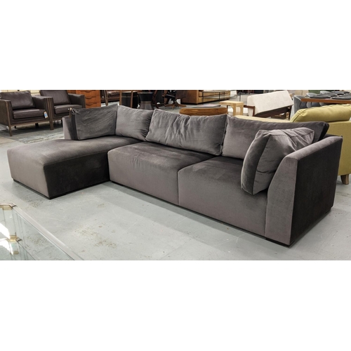 421 - BRAY DESIGN FOR LOUISE BRADLEY CORNER SOFA, mohair upholstery, 310cm x 165cm x 95cm.