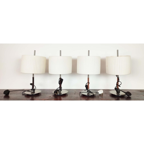 425 - BOVER DANONA TABLE LAMPS, a set of four, with pleated shades and leather detail to stem, each 24cm W... 