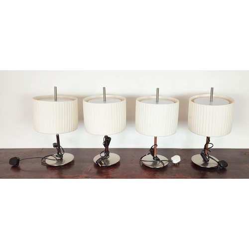 425 - BOVER DANONA TABLE LAMPS, a set of four, with pleated shades and leather detail to stem, each 24cm W... 