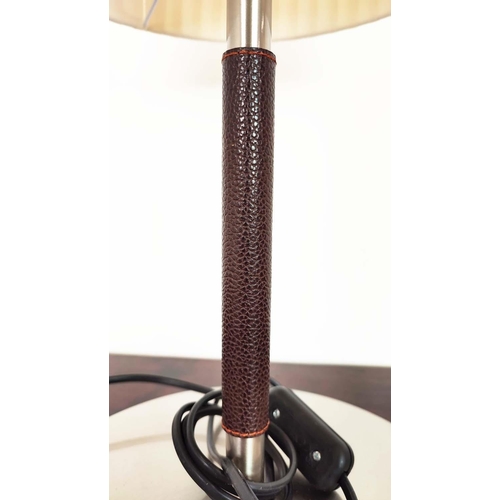 426 - BOVER DANONA TABLE LAMPS, a set of three, with pleated shades and leather detail to stem, each 27cm ... 