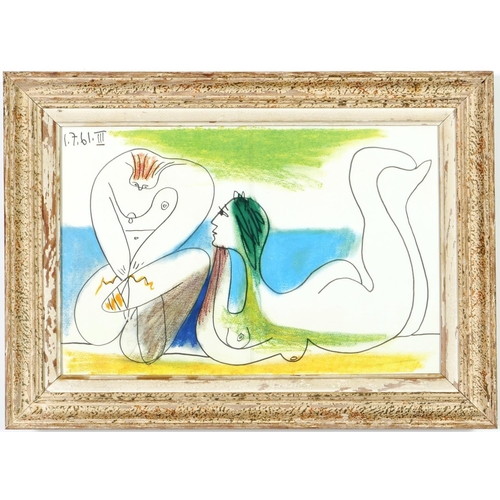 49 - AFTER PABLO PICASSO, Two bathers, dated in the plate, off set lithograph, French vintage frame.