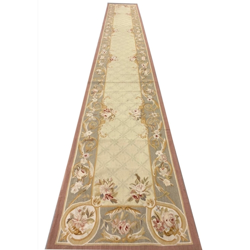 69 - AUBUSSON SAVONNERIE DESIGN RUNNER, 618cm x 85cm.