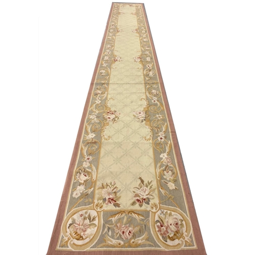 69 - AUBUSSON SAVONNERIE DESIGN RUNNER, 618cm x 85cm.