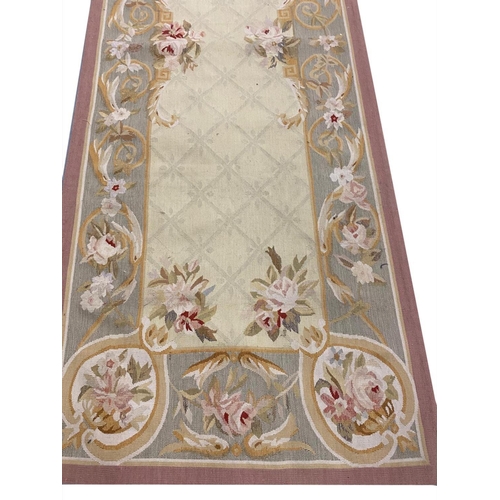 69 - AUBUSSON SAVONNERIE DESIGN RUNNER, 618cm x 85cm.