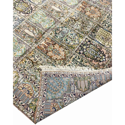 75 - FINE PURE SILK GARDEN DESIGN CARPET, 282cm x 187cm.