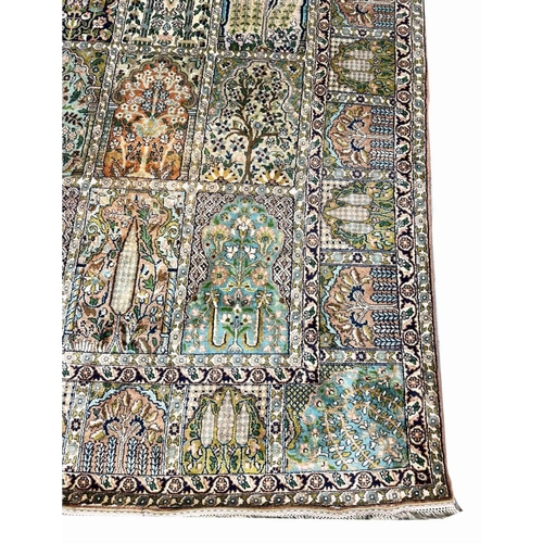 75 - FINE PURE SILK GARDEN DESIGN CARPET, 282cm x 187cm.