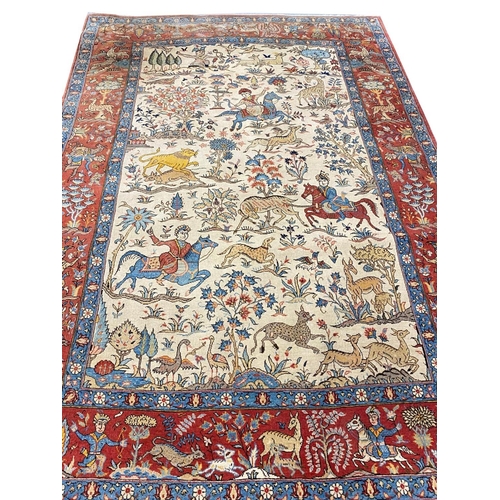 76 - ANTIQUE PERSIAN HUNTING DESIGN QUM RUG, 200cm x 140cm.