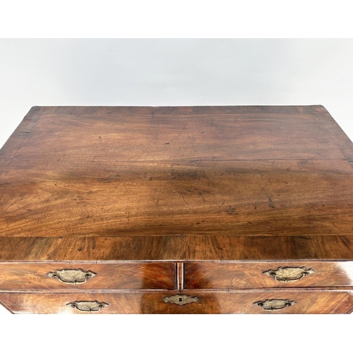 84 - CHEST, early 18th century English Queen Anne figured walnut with two short and three long drawers, 9... 