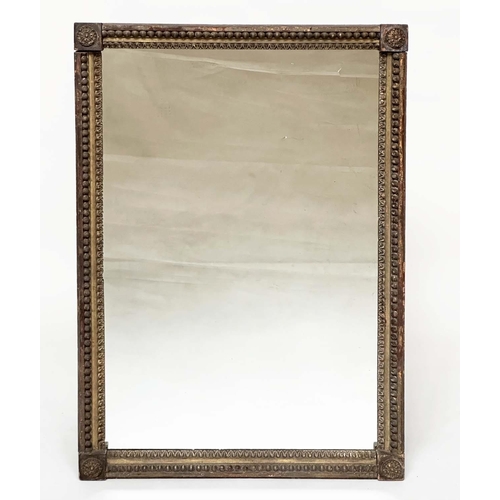 87 - WALL MIRROR, George III carved giltwood, rectangular with beaded frame and rosette corner mouldings,... 