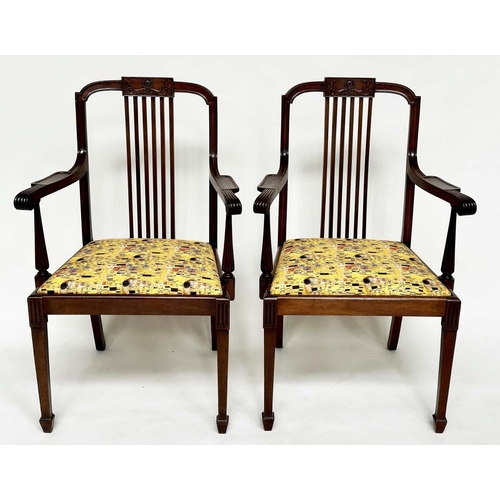 90 - ARMCHAIRS, a pair, early 20th century mahogany Secessionist style with strutted splats and Gustav Kl... 