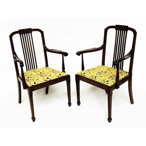 90 - ARMCHAIRS, a pair, early 20th century mahogany Secessionist style with strutted splats and Gustav Kl... 